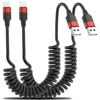 Picture of Bkduice Coiled Lightning Cable for Car, 2 Pack iPhone CarPlay Cable Fast Charging, Coiled USB to Lightning Cord Compatible with iPhone 14 13 12 11 Pro Max Mini XR XS 8 7 Plus SE iPad iPod