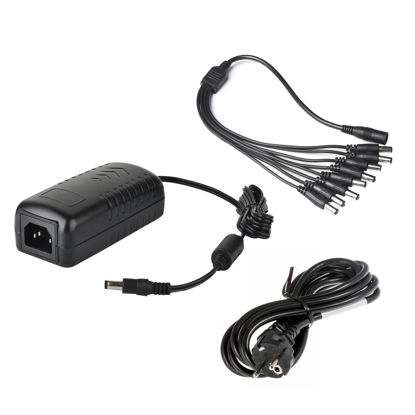 Picture of EVERSECU 8CH Security Cameras Power Adapter, 100V-240V AC to DC12V 5A Power Transformers with 8-Way Power Splitter Cable, Power Supply-for CCTV Camera/DVR/IP Camera/LED Strip Lights