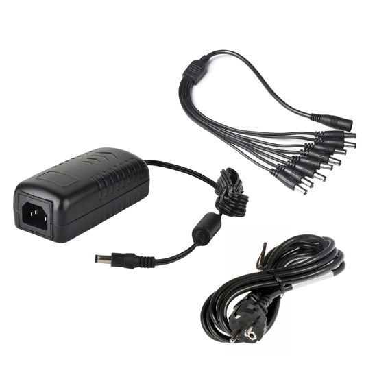 Picture of EVERSECU 8CH Security Cameras Power Adapter, 100V-240V AC to DC12V 5A Power Transformers with 8-Way Power Splitter Cable, Power Supply-for CCTV Camera/DVR/IP Camera/LED Strip Lights