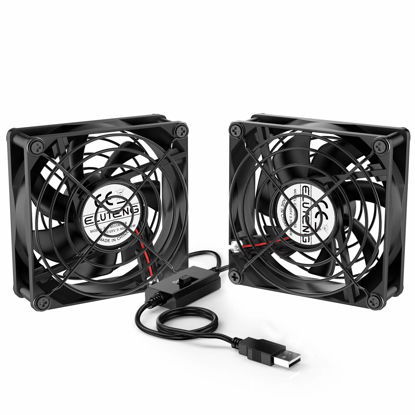 Picture of ELUTENG Dual USB Fan 80mm, 3 Speed Adjustable USB Ventilator with 2750RPM 5V Fan for Computer/Laptop/Router/TV Cabinet/DVR/Xbox/Game Console Cooling