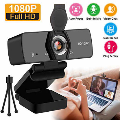 Picture of Webcam with Microphone,1080P Webcam USB Web Camera for Desktop & Computer,HD Web Cam Video Camera with Privacy Cover & Tripod,Laptop Desktop PC Camera for Video Conference Recording Streaming Black