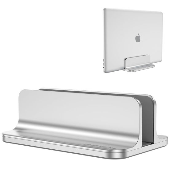 Picture of OMOTON Vertical Laptop Stand Holder, Desktop Aluminum Stand for MacBook with Adjustable Dock Size, Fits All MacBook, Surface, Chromebook and Gaming Laptops (Up to 17.3 inches), Silver
