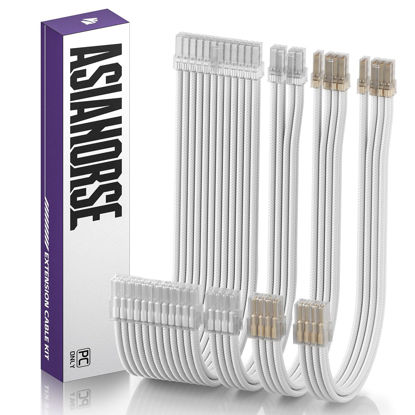 Picture of AsiaHorse 16AWG PSU Cable Extension Kit, Sleeved Custom Mod GPU PC Audio Video Power Supply Soft Braided Cables with Comb Kit, 24P/8P to 6+2P/ 8P to 4+4P 30CM