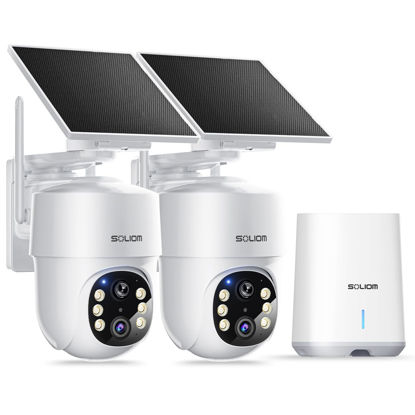 Picture of SOLIOM- True 5MP HD Security Cameras Wireless Outdoor, Solar Powered Home Security Camera with 360° Auto Tracking, Pan & Tilt, Spot Light Night Vision,2-Cam Pack, 5G & 2.4G Router, No Subscription