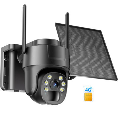 Picture of KKB 4G LTE Cellular Security Camera, No WiFi Security Camera Outdoor Built-in SIM Card Unlimited Data Plan, Solar Powered, 2K Wireless Cam Color Night Vision, PIR Motion Sensor, 355° View, 2 Way Talk