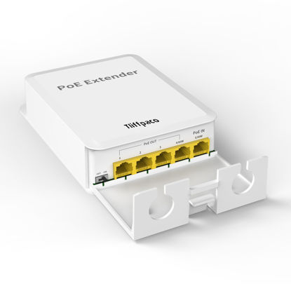 Picture of Tliffpaco Outdoor Gigabit PoE Extender, 5 Port PoE Repeater, 90W in 60W Out PoE Switch, Waterproof, Vlan, IEEE802.3af/at/bt Extend Additional 100m(328ft), 10/100/1000Mbps, Wall Mount Plug and Play