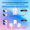 Picture of Tliffpaco Outdoor Gigabit PoE Extender, 5 Port PoE Repeater, 90W in 60W Out PoE Switch, Waterproof, Vlan, IEEE802.3af/at/bt Extend Additional 100m(328ft), 10/100/1000Mbps, Wall Mount Plug and Play