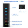 Picture of Powered USB 3.0 Hub, RAOYI 6 Ports High Speed USB 3.0 Hub Splitter with 24W Power Adapter, 3.3ft Cable and Smart Fast Charger USB Hub for Laptop, PC, Mac, Mobile HDD, Mulitple Devices (Black)