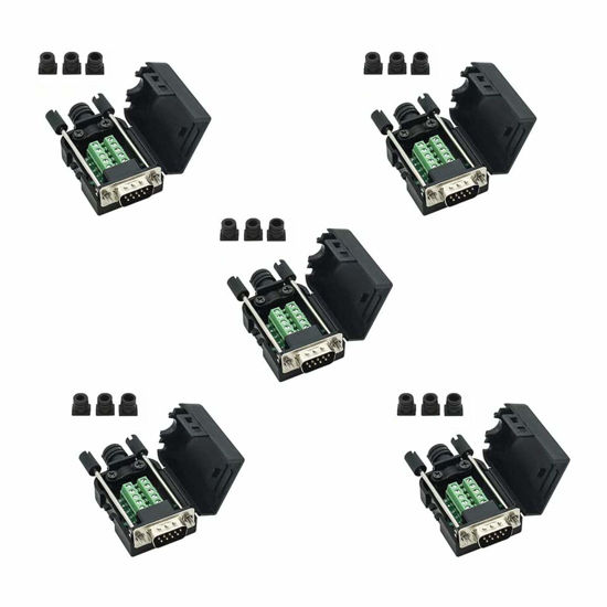 Picture of YIOVVOM DB9 Breakout Connector to Wiring Terminal RS232 D-SUB Male Serial Port Breakout Board Solder-Free Module with case (5 PCS Male Adapter)