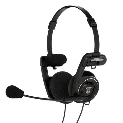 Picture of Koss Porta Pro Double-Sided On-Ear Communication Headset, Flexible, Hands-Free Electret Microphone, Collapsible Design, Wired 3.5mm TRRS Plug, Black