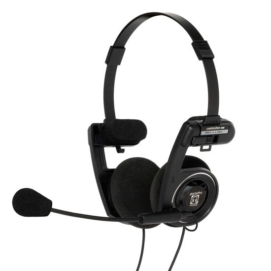 Picture of Koss Porta Pro Double-Sided On-Ear Communication Headset, Flexible, Hands-Free Electret Microphone, Collapsible Design, Wired 3.5mm TRRS Plug, Black