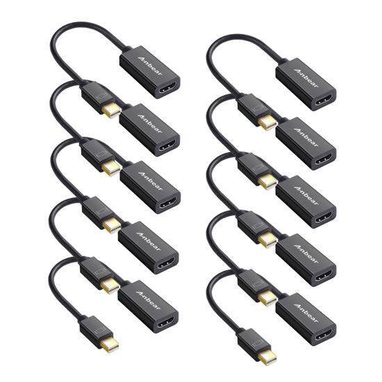 Picture of Anbear Mini Displayport to HDMI Adapter Thunderbolt to HDMI Cable, Gold-Plated HDMI to Mini DisplayPort Adapter Compatible with MacBook Pro, MacBook Air, Mac Mini, Microsoft Surface Pro (10 Pack)