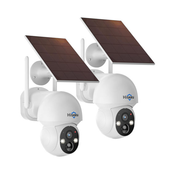 Picture of Hiseeu Solar Security Camera, 2PCS 4MP Wireless WiFi Camera Outdoor, PTZ 360° View, PIR Motion Detection, Color Night Vision, IP66, 2-Way Audio, 2.4G WiFi, No Monthly Fee