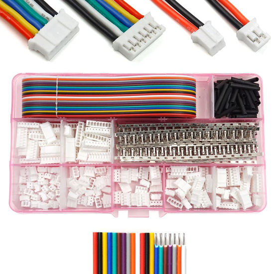 Picture of JST PH 2.0 Connectors Pin Header and Ribbon Cable Wire Kit 2.0mm Pitch JST PH - 2/3/4/5/6/7/8 Female Pin Male Housing