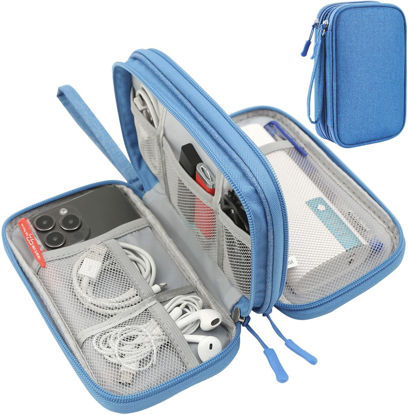 Picture of CAAORDKSO Travel Cord Organizer Case, Electronic Accessories Bag, Tech Electronic Case, Electronics Travel Organizer Bag for Cable, USB, Cord, Charger, Phone, Power Bank, Earphone (Blue, Large)