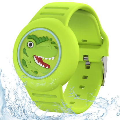 Picture of HLHGR Waterproof Airtag Bracelets for Kids，Apple Air tag Holder for Kids-Soft Silicone Hidden Air tag Wristband - Lightweight GPS Tracker AirTag Watch Band for Child (Dinosaurs-Green)