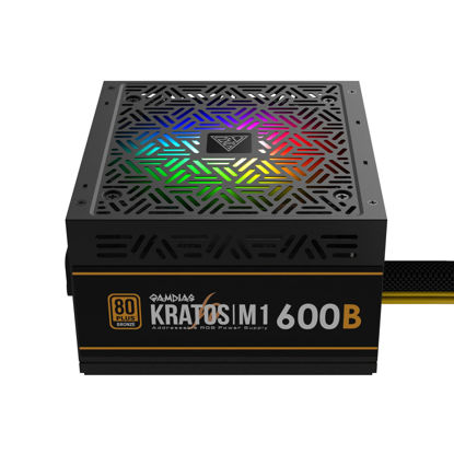 Picture of GAMDIAS 600W Bronze PSU, RGB Gaming PC Power Supplies 600W 80 Plus Bronze Certified 600 Watt PSU for Computers with Active PFC, Kratos M1-600B