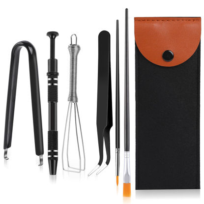 Picture of Keyboard Remover Tool Kit-6-Piece Set, Switch Puller, Keycap Puller, Lubricating Pen, Cleaning Brush, Tweezers, 4-Jaw Gripper, and Key Cap Puller for Mechanical Keyboards with Black Felt Bag