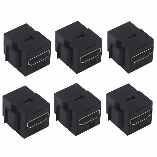 Picture of VCE HDMI Keystone Jack 6-Pack, 4K HDMI Female to Female Adapter HDMI Coupler Snap-in for Keystone Wall Plate, Black