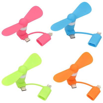 Picture of Mini 2-in-1 Cell Phone Fan for iPhone and Android Cellphones with Type C/USB C Port (4 Pack) - Small Personal Portable Pocket Fan Plug in Mobile Phones iPad for Outdoor Travel Commuting (Colorful)