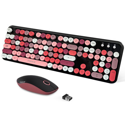Picture of FOPETT 2.4GHz Wireless Keyboard and Mouse Set with Switch Button - Full-Size Keyboard - Compatible for Windows/Laptop/PC/Notebook/Smart TV and More - Black Colorful