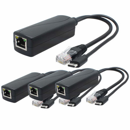 Picture of ANVISION 4-Pack 5V PoE Splitter, USB Type C, 48V to 5V 2.4A, IEEE 802.3af Compliant, 10/100Mbps
