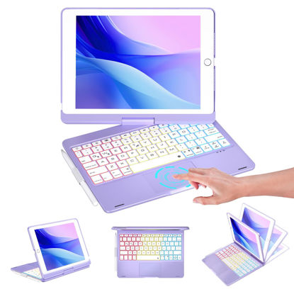 Picture of Baisla iPad 9th Generation Case with Keyboard 10.2" (2021), 360° Rotatable with Trackpad & Rainbow Backlit, iPad Keyboard case for 9th/8th/7th, iPad Air 3, iPad Pro 10.5 (Metallic Purple)