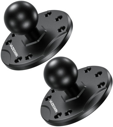 Picture of VAZESWIN 2 PCS 1" Ball Mount with Aluminum Alloy Round Plate, Universal Electronic Device Mounting Base with AMPS Hole for Garmin, Lowrance, Humminbird, for RAM Mount, Scotty B Size Double Socket Arm