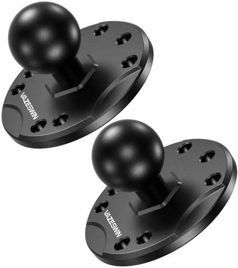 Picture of VAZESWIN 2 PCS 1" Ball Mount with Aluminum Alloy Round Plate, Universal Electronic Device Mounting Base with AMPS Hole for Garmin, Lowrance, Humminbird, for RAM Mount, Scotty B Size Double Socket Arm