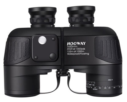 Picture of Waterproof Military 7x50 Marine Binoculars,Hooway Binoculars with w/Internal Rangefinder & Compass for Navigation,Boating(Black)