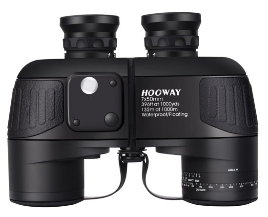 Picture of Waterproof Military 7x50 Marine Binoculars,Hooway Binoculars with w/Internal Rangefinder & Compass for Navigation,Boating(Black)