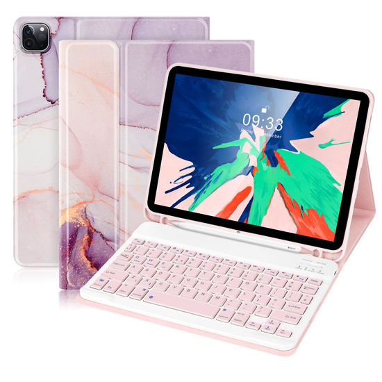 Picture of SOPPY Keyboard Case for iPad, Compatible for iPad Air 6th (M2) 11" 2024, iPad Air 5th 2022, iPad Air 4th, iPad Pro 11 inch 2018-2022, Detachable Keyboard Case with Pencil Slot - Marble Purple - US