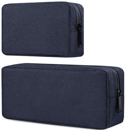 Picture of dealcase Travel Electronics Cable Organizer Bag Accessories Bag,Canvas Waterproof Universal Electronics/Accessories Multifunction Carrying Case Gadgets Bag Pouch 2 pieces,Navy Blue(Small+Big)