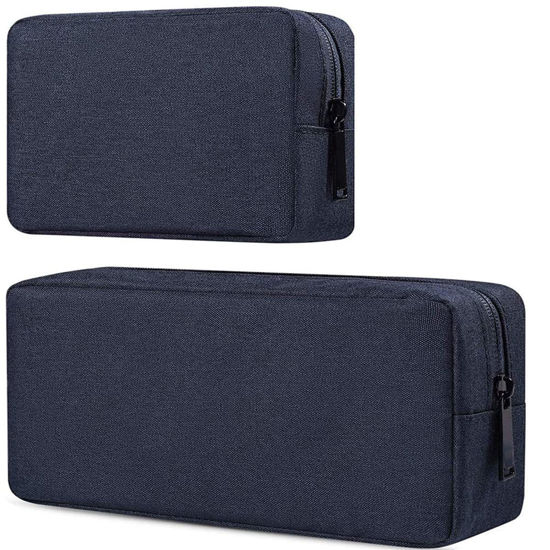 Picture of dealcase Travel Electronics Cable Organizer Bag Accessories Bag,Canvas Waterproof Universal Electronics/Accessories Multifunction Carrying Case Gadgets Bag Pouch 2 pieces,Navy Blue(Small+Big)