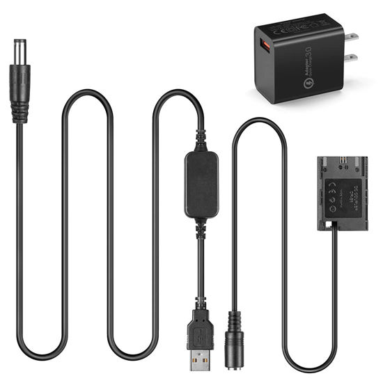 Picture of USB Adapter Kit DC 8.4V ACK-E6 + Fully Decoded DR-E6 Coupler LP-E6 Dummy Battery + QC3.0 USB Adapter for Canon EOS 5D Mark III II IV 5DSR 7D 60D 70D 80D 6D Mark II Power Display