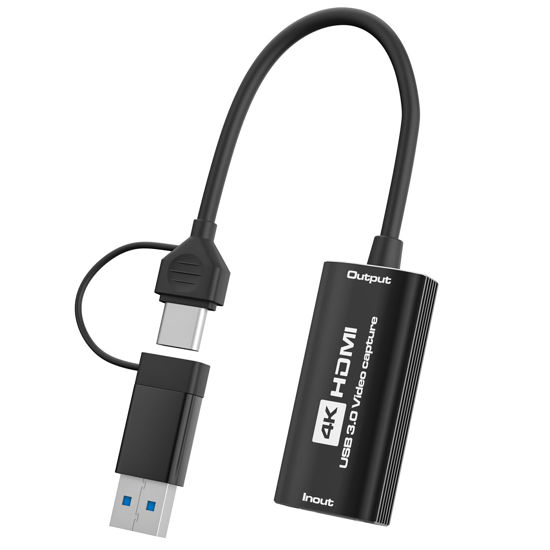 Picture of Tihokile 4K HDMI Capture Card, Video Capture Card, 4K HDMI to USB 3.0 Type C 1080P 60FPS for Meeting/Gaming/Live Streaming Windows/Mac OS System with USB C Adapter to Adjust PS4/5, Switch, Xbox