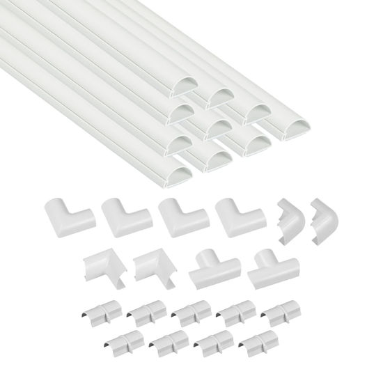 Picture of D-Line 157in Cord Cover Kit, Self-Adhesive Wire Hiders, Paintable Cable Raceway to Hide Wires on Wall, Electrical Cable Management - 10x 15.7 Lengths & 19 Accessories - 1.18" (W) x 0.59" (H) - White