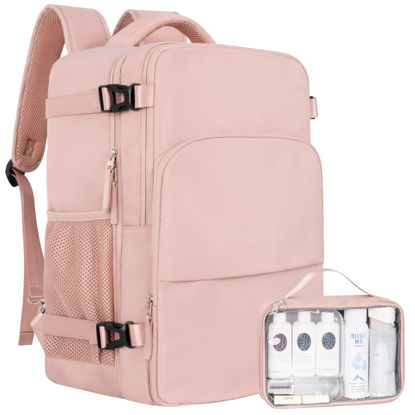 Picture of Sinaliy Travel Backpack, Carry on Flight approved Travel Bag with Multi-Pockets, Waterproof 17.3inch Laptop Backpack for Men Women, Pink