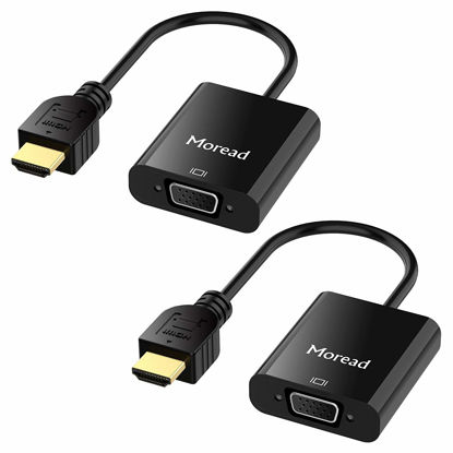 Picture of Moread HDMI to VGA with Audio, 2 Pack, Gold-Plated Active HDMI to VGA Adapter (Male to Female) with Micro USB Power Cable & 3.5mm Audio Cable for PS4, MacBook Pro, Mac Mini, Apple TV and More - Black