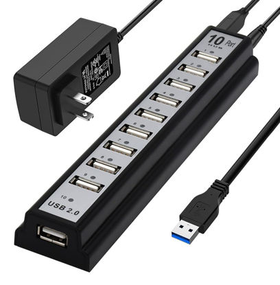 Picture of USB Hub 10-Ports, USB Hub Extender Network Splitter Adapter Fast Charging/Data Transfer with Powered, for MacBook, PC, Laptop, Mice, Keyboards