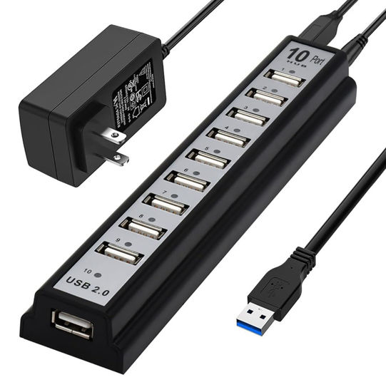 Picture of USB Hub 10-Ports, USB Hub Extender Network Splitter Adapter Fast Charging/Data Transfer with Powered, for MacBook, PC, Laptop, Mice, Keyboards
