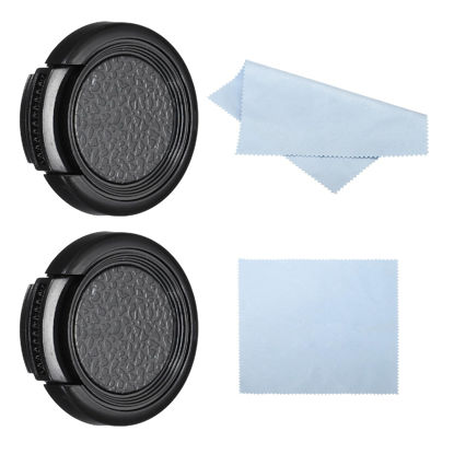 Picture of PATIKIL 28mm Lens Cap, 2 Pack Sides Pinch Snap Camera Lens Cover for Front Lens with Cloth, Suitable for 28mm Thread Universal DSLR Lenses, Black for Nikon, for Fujifilm, for Pentax