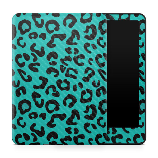 Picture of Carbon Fiber Tablet Skin Compatible with Amazon Kindle Paperwhite 12th (2024) - Teal Leopard - Premium 3M Vinyl Protective Wrap Decal Cover - Easy to Apply | Crafted in The USA by MightySkins
