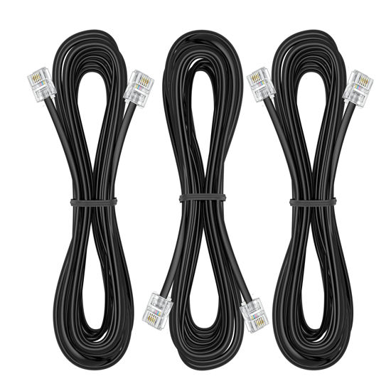 Picture of Ubramac 3Pack Phone Telephone Extension Cord 15FT Cable Line with Standard RJ11 6P4C Plugs for Landline Phone and Fax (15F, Black,)