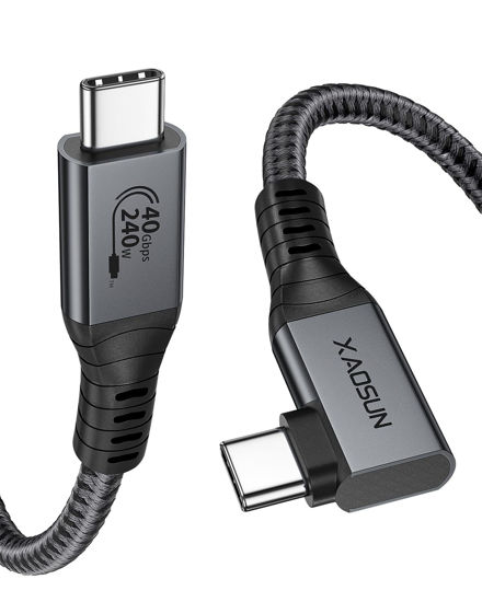 Picture of XAOSUN USB 4 Cable for Thunderbolt 4 240W, Right Angle Thunderbolt 4 Cable 90 Degree, 240W USB C to USB C Cable with 40Gbps Data, 8K@60Hz Display, for Thunderbolt MacBook Docks eGPU Hub 2ft / 0.6m