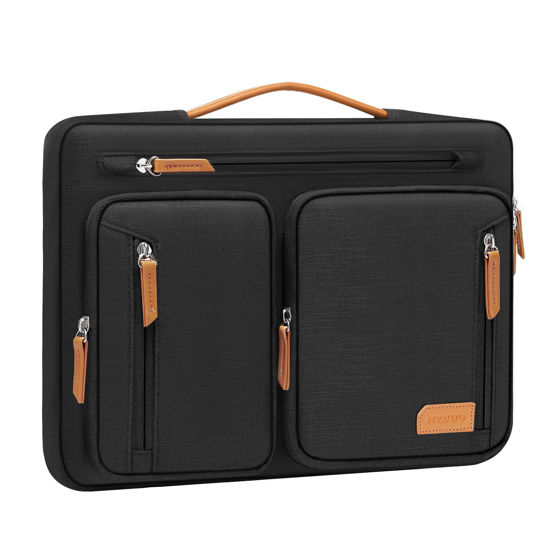 Picture of MOSISO 360 Protective Laptop Sleeve Case 13-13.3 inch, Computer Bag Compatible with MacBook Air/Pro 13/14, HP, Dell, Lenovo, Asus Notebook, Side Open Carrying Bag with 5 Accessory Pockets&Belt, Black