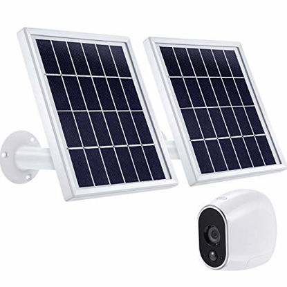 Picture of 2 Pieces Solar Panel Compatible with Arlo with 12 Feet/ 3.6 m Cable, Adjustable Mount and Micro USB Connector, Charging with Arlo No More Batteries