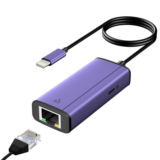 Picture of sunshot Lightning to ethernet Adapter, 2 in 1 Lightning to RJ45 LAN Network and Charging Port, Compatible with iPhone/iPad/iPod,Supports 10/100/1000Mbps Supper High Speed Ethernet Network(1.65Ft)