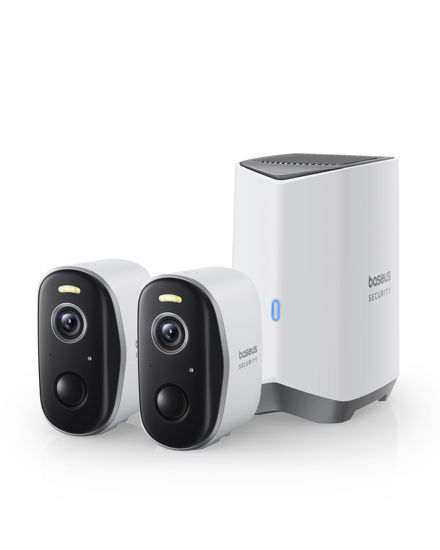 Picture of Baseus Wireless Cameras for Home Security, N1 2-Cam Kit with True 2K Clarity, No Monthly Fee, 16TB Expandable Local Storage, 210-Day Battery Life, Spotlight & Alarm, Works with Alexa and Google Home