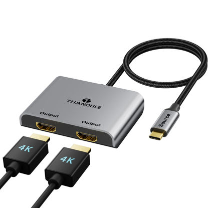 Picture of THANDBLE USB C to Dual HDMI Adapter (4K@60Hz) Type C (Source) to HDMI(Display) Splitter and USB C Converter Supports Extended Display of Dual Monitors, for MacBook, LenovoYoga, Thinkpad, Dell XPS,etc